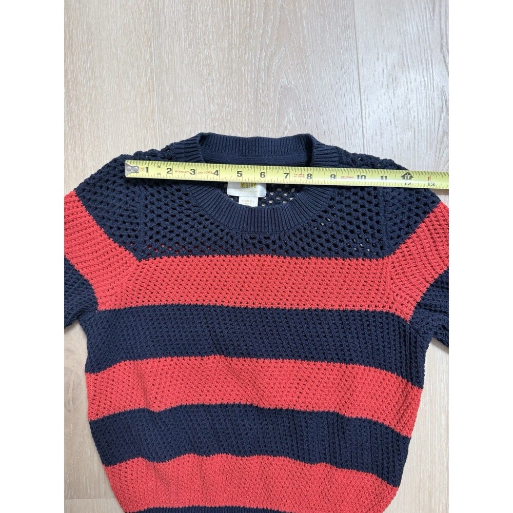 Anthropologie Maeve Open Knit Striped Sweater Top XS Red Navy Blue Short Sleeve - Picture 10 of 14